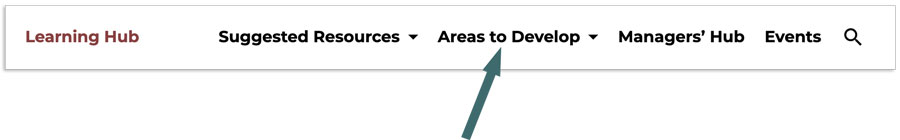 The Learning Hub main menu; The Areas to Develop item is highlighted.